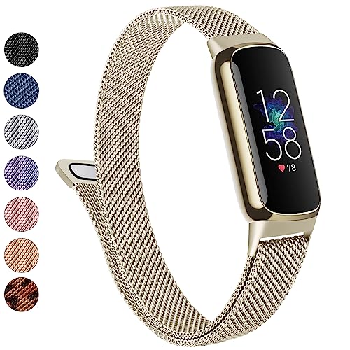 Metallband für Fitbit Luxe Armbänder Damen Herren, Edelstahl-Mesh-Schlaufe Verstellbares Magnetarmband Ersatzarmband Kompatibel mit Fitbit Luxe Fitness und Wellness Tracker (Champagner-Gold) von Vanjua