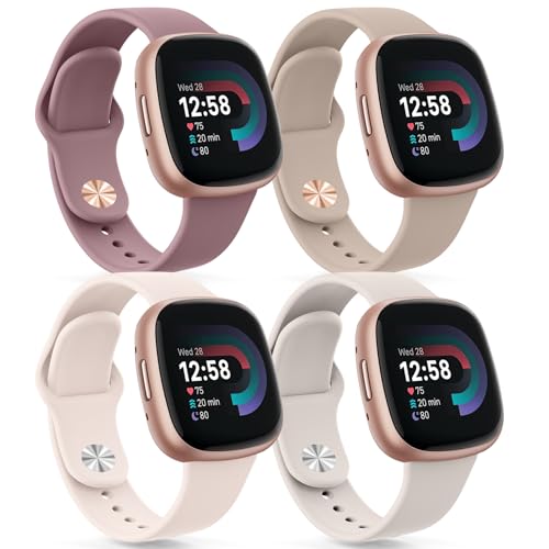 Vanjua 4 Stück Armbänder für Fitbit Versa 4 Bänder / Versa 3 Bänder, Fitbit Sense 2 / Sense Bänder Damen Herren, weiches Silikon, Sportarmband, Ersatzarmbänder kompatibel mit Fitbit Versa 4 / Fitbit von Vanjua