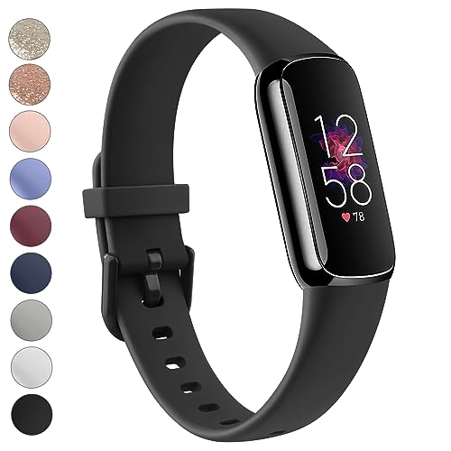 Vanjua Armband kompatibel mit Fitbit Luxe, Armband für Damen und Herren, weiches Silikon, verstellbar, wasserdicht, Sport-Ersatzarmbänder für Fitbit Luxe Fitness-Tracker (groß, schwarz) von Vanjua