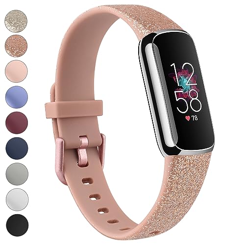Vanjua Armband kompatibel mit Fitbit Luxe Bands Damen Herren, weiches Silikon, verstellbar, wasserdicht, Sport-Ersatzarmbänder für Fitbit Luxe Fitness-Tracker (klein, glänzend rotgold) von Vanjua
