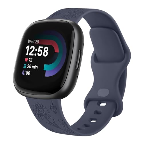Vanjua Armband kompatibel mit Fitbit Sense 2 / Sense Bändern, Fitbit Versa 4 / Versa 3 Bändern, Damen und Herren, weiches Silikon-Ersatzband für Fitbit Sense 2 / Versa 4 Smartwatch (Blumen-Blaugrau Vanjua Armband kompatibel mit Fitbit Sense 2 / Sense Bändern, Fitbit Versa 4 / Versa 3 Bändern, Damen und Herren, weiches Silikon-Ersatzband für Fitbit Sense 2 / Versa 4 Smartwatch (Blumen-Blaugrau von Vanjua