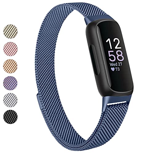 Vanjua Für Fitbit Inspire 3 Armbänder für Damen und Herren, Edelstahl, Metallnetzschlaufe, verstellbar, magnetisches Armband, Ersatzbänder, kompatibel mit Fitbit Inspire 3 Fitness Tracker (Saphirblau) von Vanjua