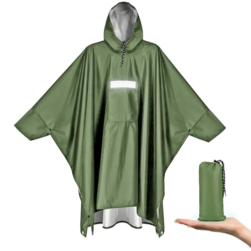 Vankarr Regenponcho Regenjacken mit Ärmeln Belüftet Mehrzweck Regenmantel mit Kapuze Schutzdecke Unterschlupf Plane für im Freien Camping Wandern Angeln (Grün) von Vankarr