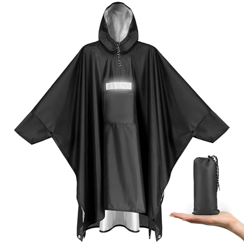 Vankarr Regenponcho Regenjacken mit Ärmeln Belüftet Mehrzweck Regenmantel mit Kapuze Schutzdecke Unterschlupf Plane für im Freien Camping Wandern Angeln (Schwarz) von Vankarr