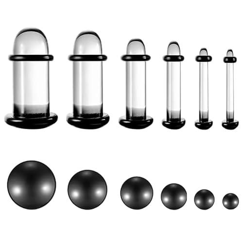 Vankula Ohr Tunnel Plug Stretching Kit 12 stück Glas Dehnstäbe set 1.6-6mm Short Tapers mit O-Ringen Ohrpiercing Gestreckte Schmuck für männer damen Schwarz von Vankula
