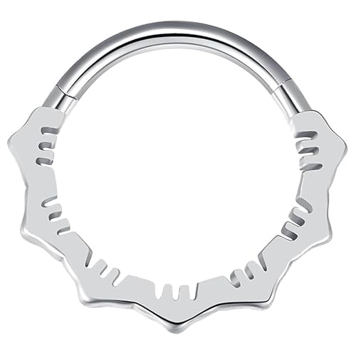 Vankula Septum Ring Hinged Piercing Segmentring Clicker aus Chirurgenstahl 16G 8mm Vintage Blütenblatt Nase Helix Daith Tragus Conch Piercing Schmuck für Frauen und Männer Silber von Vankula
