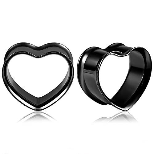 Vankula Ohr Flesh Tunnel Double Flared Plug Herz Edelstahl Ohrpiercing Gestreckte Schmuck für männer damen 10mm(00G) Schwarz von Vankula