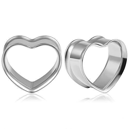 Vankula Ohr Flesh Tunnel Double Flared Plug Herz Edelstahl Ohrpiercing Gestreckte Schmuck für männer damen 16mm(5/8") Silber von Vankula