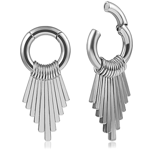 Vankula Ohr Gewichte Hangers Flesh Tunnel Weights Rund Creolen mit Quaste Edelstahl für männer damen Ohrpiercing Gestreckte Schmuck 6mm Silber von Vankula