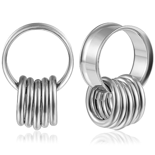 Vankula Ohr Tunnel 1 Paar Double Flared Flesh Plugs 10 Ringen Edelstahl für männer damen Ohrpiercing Gestreckte Schmuck 14mm(9/16") Silber von Vankula