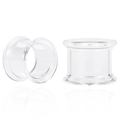 Vankula Ohr Tunnel 1 Paar Double Flared Flesh Plugs Glas für männer damen Ohrpiercing Gestreckte 12mm(1/2") Durchsichtiger von Vankula