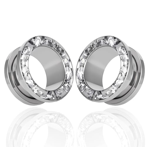 Vankula Ohr Tunnel 1 Paar Double Flared Flesh Plugs Glitzer Edelstahl für männer damen Ohrpiercing Gestreckte Schmuck 14mm(9/16") Silber von Vankula