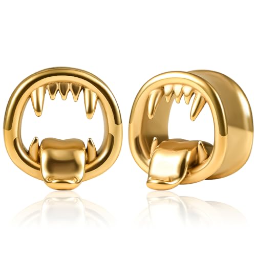 Vankula Ohr Tunnel 1 Paar Double Flared Flesh Plugs Münstertonger Edelstahl für männer damen Ohrpiercing Schmuck 10mm(00G) Gold von Vankula