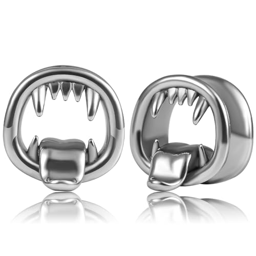 Vankula Ohr Tunnel 1 Paar Double Flared Flesh Plugs Münstertonger Edelstahl für männer damen Ohrpiercing Schmuck 10mm(00G) Silber von Vankula