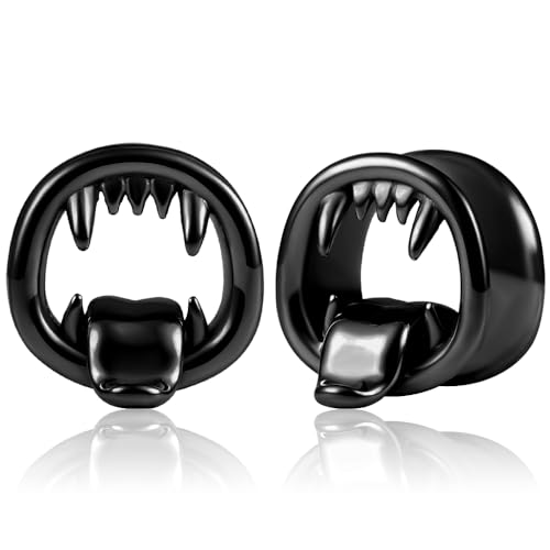 Vankula Ohr Tunnel 1 Paar Double Flared Flesh Plugs Münstertonger Edelstahl für männer damen Ohrpiercing Schmuck 12mm(1/2") Schwarz von Vankula