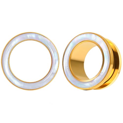 Vankula Ohr Tunnel 1 Paar Double Flared Flesh Plugs Muschelschale Edelstahl für männer damen Ohrpiercing Gestreckte Schmuck 12mm(1/2") Gold von Vankula