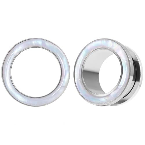 Vankula Ohr Tunnel 1 Paar Double Flared Flesh Plugs Muschelschale Edelstahl für männer damen Ohrpiercing Gestreckte Schmuck 14mm(9/16") Silber von Vankula