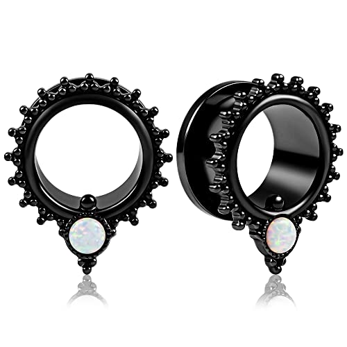 Vankula Ohr Tunnel 1 Paar Double Flared Flesh Plugs Opal Edelstahl für männer damen Ohrpiercing Gestreckte Schmuck 6mm(2G) Schwarz von Vankula