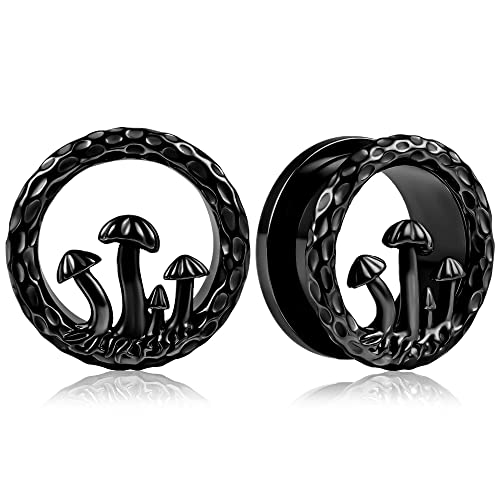 Vankula Ohr Tunnel 1 Paar Double Flared Flesh Plugs Pilz Edelstahl für männer damen Ohrpiercing Gestreckte Schmuck 10mm(00G) Schwarz von Vankula
