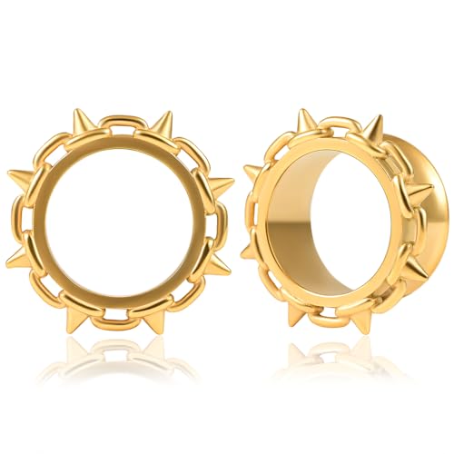 Vankula Ohr Tunnel 1 Paar Double Flared Flesh Plugs Punk für männer damen Ohrpiercing Schmuck 10mm(00G) Gold von Vankula