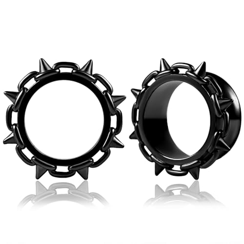 Vankula Ohr Tunnel 1 Paar Double Flared Flesh Plugs Punk für männer damen Ohrpiercing Schmuck 10mm(00G) Schwarz von Vankula