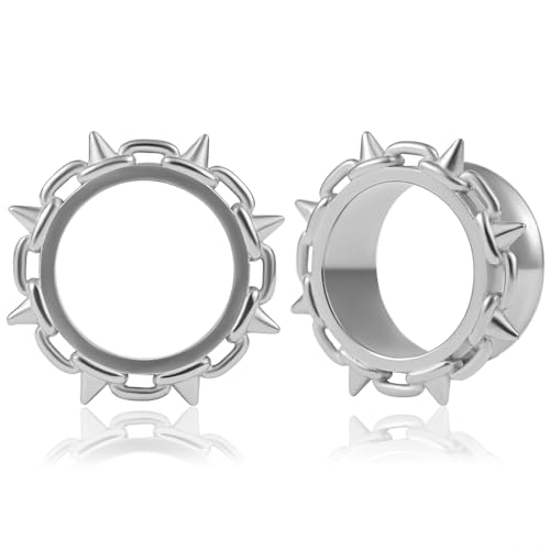 Vankula Ohr Tunnel 1 Paar Double Flared Flesh Plugs Punk für männer damen Ohrpiercing Schmuck 10mm(00G) Silber von Vankula