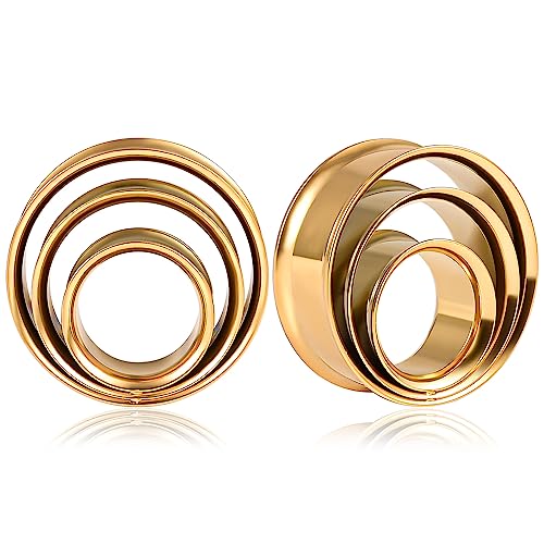 Vankula Ohr Tunnel 1 Paar Double Flared Flesh Plugs Runden Edelstahl für männer damen Ohrpiercing Schmuck 19mm(3/4") Gold von Vankula