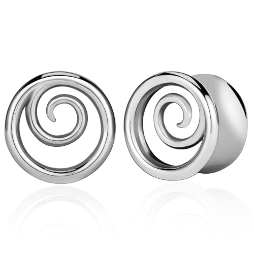 Vankula Ohr Tunnel 1 Paar Double Flared Flesh Plugs Spirale Edelstahl für männer damen Ohrpiercing Gestreckte Schmuck 10mm(00G) Silber von Vankula