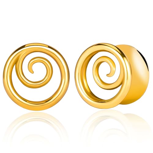 Vankula Ohr Tunnel 1 Paar Double Flared Flesh Plugs Spirale Edelstahl für männer damen Ohrpiercing Gestreckte Schmuck 12mm(1/2") Gold von Vankula