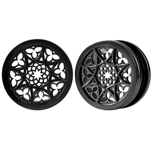 Vankula Ohr Tunnel 1 Paar Double Flared Flesh Plugs Vintage Blume Edelstahl für männer damen Ohrpiercing Schmuck 14mm(9/16") Schwarz von Vankula