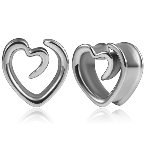 Vankula Ohr Tunnel 1 Paar Saddles Flesh Plugs Spirale Herz Edelstahl für männer damen Ohrpiercing Gestreckte Schmuck 12mm(9/16") Silber von Vankula