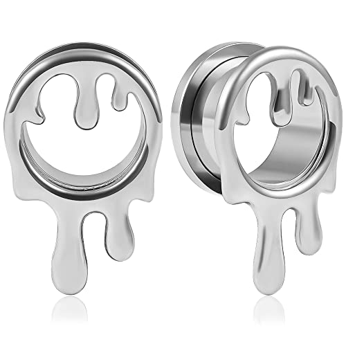 Vankula Ohr Tunnel 1 Paar Double Flared Flesh Plugs Wassertropfen Edelstahl für männer damen Ohrpiercing Schmuck 10mm(00G), Silber von Vankula