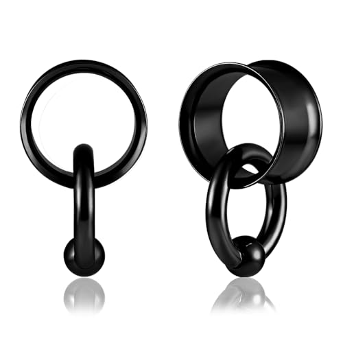 Vankula Ohr Tunnel 1 Paar Double Flared Flesh Plugs mit Creolen Edelstahl für männer damen Ohrpiercing Gestreckte Schmuck 10mm(00G) Schwarz von Vankula