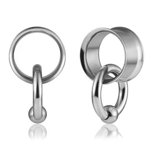 Vankula Ohr Tunnel 1 Paar Double Flared Flesh Plugs mit Creolen Edelstahl für männer damen Ohrpiercing Gestreckte Schmuck 6mm(2G) Silber von Vankula