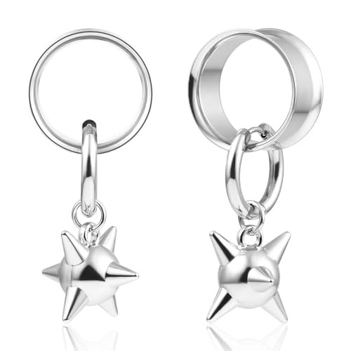 Vankula Ohr Tunnel 1 Paar Double Flared Flesh Plugs mit Punk Nieten Edelstahl für männer damen Ohrpiercing Gestreckte Schmuck 16mm(5/8") Silber von Vankula