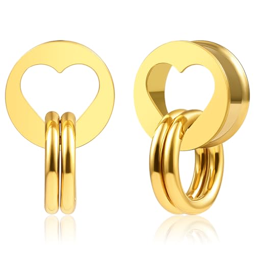 Vankula Ohr Tunnel 1 Paar Double Flared Flesh Plugs mit Ringe Edelstahl für männer damen Ohrpiercing Gestreckte Schmuck 16mm(5/8") Gold von Vankula