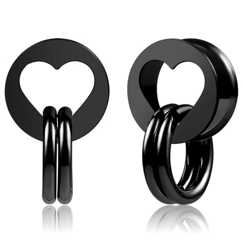 Vankula Ohr Tunnel 1 Paar Double Flared Flesh Plugs mit Ringe Edelstahl für männer damen Ohrpiercing Gestreckte Schmuck 16mm(5/8") Schwarz von Vankula