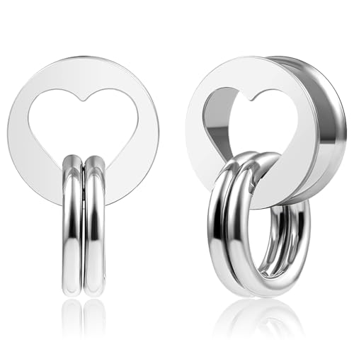 Vankula Ohr Tunnel 1 Paar Double Flared Flesh Plugs mit Ringe Edelstahl für männer damen Ohrpiercing Gestreckte Schmuck 19mm(3/4") Silber von Vankula