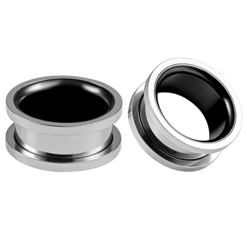 Vankula Ohr Tunnel 1 Paar Double Flared Flesh Plugs mit Schraub Edelstahl für männer damen Ohrpiercing Schmuck 6mm(2G) Silber Schwarz von Vankula