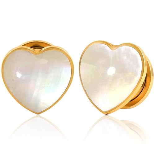 Vankula Ohr Tunnel 1 Paar Flesh Plugs Herz Muschel Edelstahl für männer damen Ohrpiercing Gestreckte Schmuck 10mm(00G) Gold von Vankula