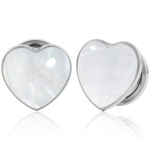 Vankula Ohr Tunnel 1 Paar Flesh Plugs Herz Muschel Edelstahl für männer damen Ohrpiercing Gestreckte Schmuck 8mm(0G) Silber von Vankula