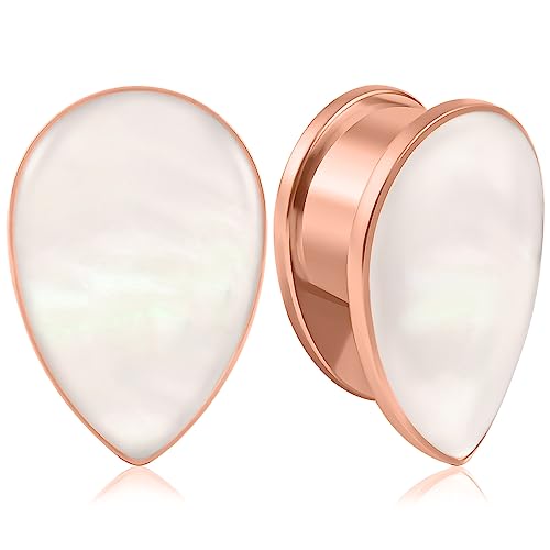 Vankula Ohr Tunnel 1 Paar Flesh Plugs Tropfen Muschel Edelstahl für männer damen Ohrpiercing Gestreckte Schmuck 10mm(00G) Rose Gold von Vankula