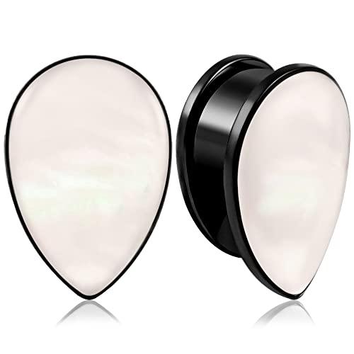 Vankula Ohr Tunnel 1 Paar Flesh Plugs Tropfen Muschel Edelstahl für männer damen Ohrpiercing Gestreckte Schmuck 10mm(00G) Schwarz von Vankula