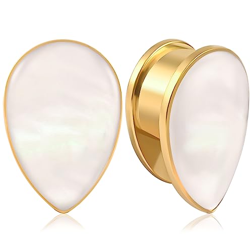Vankula Ohr Tunnel 1 Paar Flesh Plugs Tropfen Muschel Edelstahl für männer damen Ohrpiercing Gestreckte Schmuck 16mm(5/8") Gold von Vankula