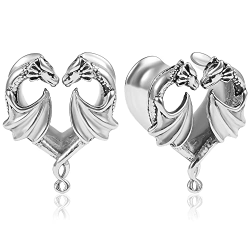 Vankula Ohr Tunnel 1 Paar Saddles Flesh Plugs Drache Edelstahl für männer damen Ohrpiercing Gestreckte Schmuck 14mm(9/16") Silber 2 von Vankula