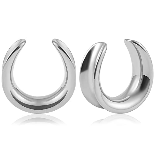 Vankula Ohr Tunnel 1 Paar Saddles Flesh Plugs Edelstahl für männer damen Ohrpiercing Schmuck 10mm(00G) Silber von Vankula