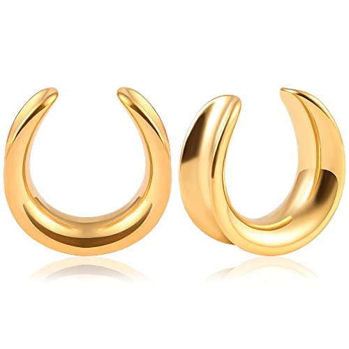 Vankula Ohr Tunnel 1 Paar Saddles Flesh Plugs Edelstahl für männer damen Ohrpiercing Schmuck 22mm(7/8") Gold von Vankula
