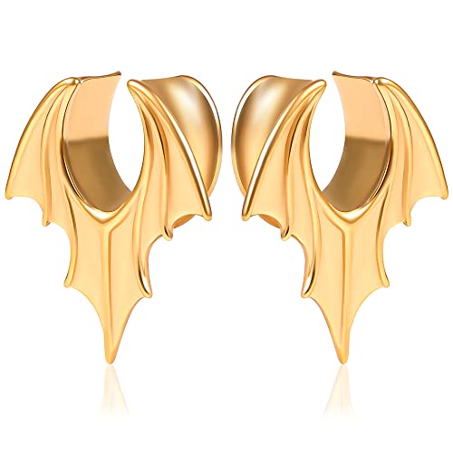Vankula Ohr Tunnel 1 Paar Saddles Flesh Plugs Gothic Fledermaus Edelstahl für männer damen Ohrpiercing Gestreckte Schmuck 19mm(3/4") Gold 1 von Vankula