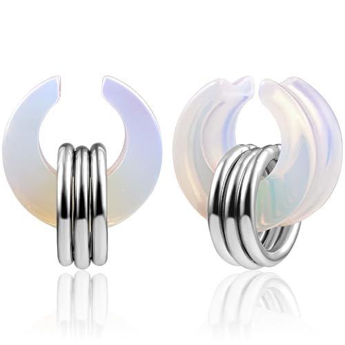 Vankula Ohr Tunnel 1 Paar Saddles Flesh Plugs Glas mit Ringe für männer damen Ohrpiercing Gestreckte Schmuck 12mm(1/2") Weiß von Vankula