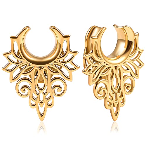Vankula Ohr Tunnel 1 Paar Sattel Flesh Plugs Hohl Edelstahl für männer damen Ohrpiercing Gestreckte Schmuck 14mm(9/16") Gold 4 von Vankula